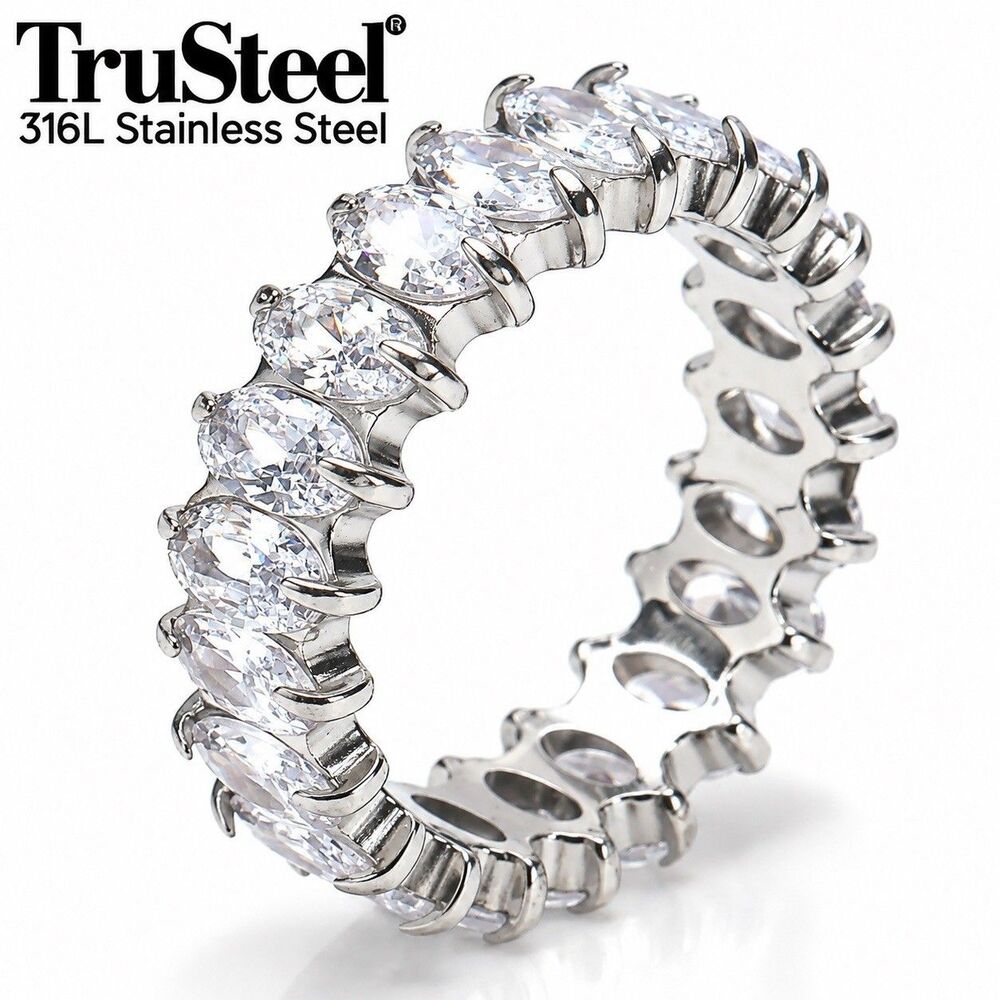 Women’s 316L Stainless Steel Baguette CZ Eternity Ring Band Wedding Size 8